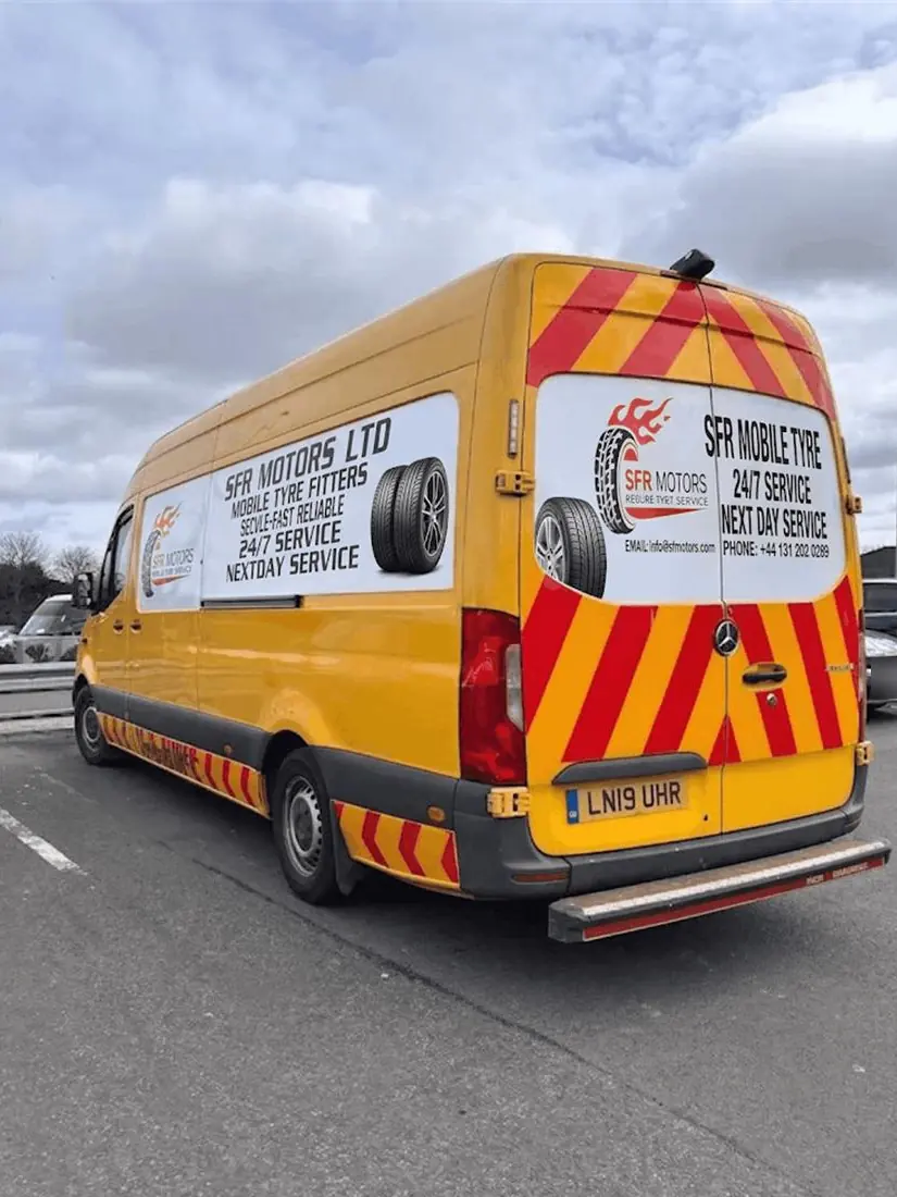 SFR Motors Ltd trade and fleet tyre van, fully equipped for callouts across Bathgate and West Lothian