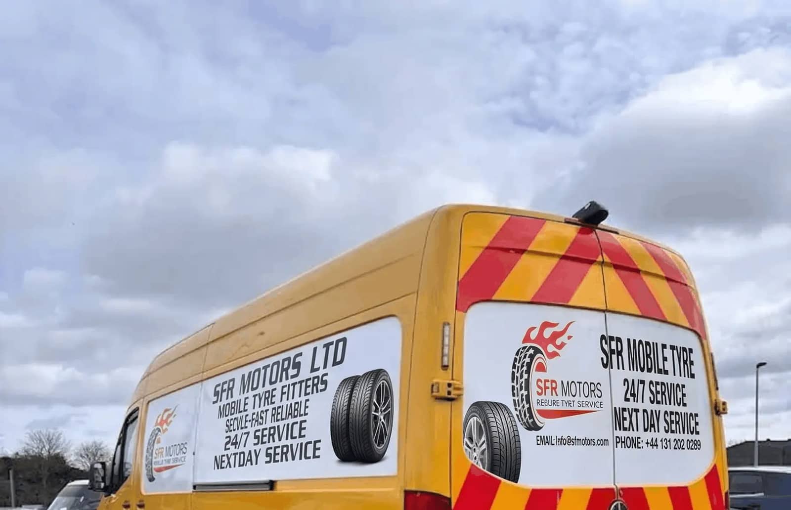 SFR Motors Ltd mobile tyre fitting van on callout in West Lothian