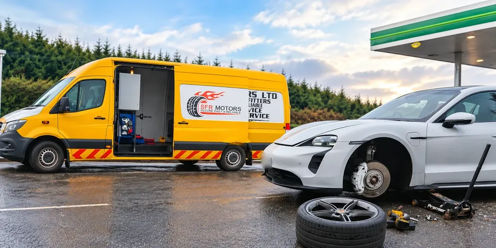 SFR Motors mobile tyre fitting van at a roadside job