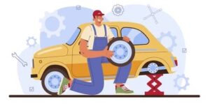 mobile tyre fitting services by technician artwork